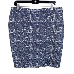 Ann Taylor Womens Navy Blue White Leaf Print Pencil Skirt Size 12 Business Work